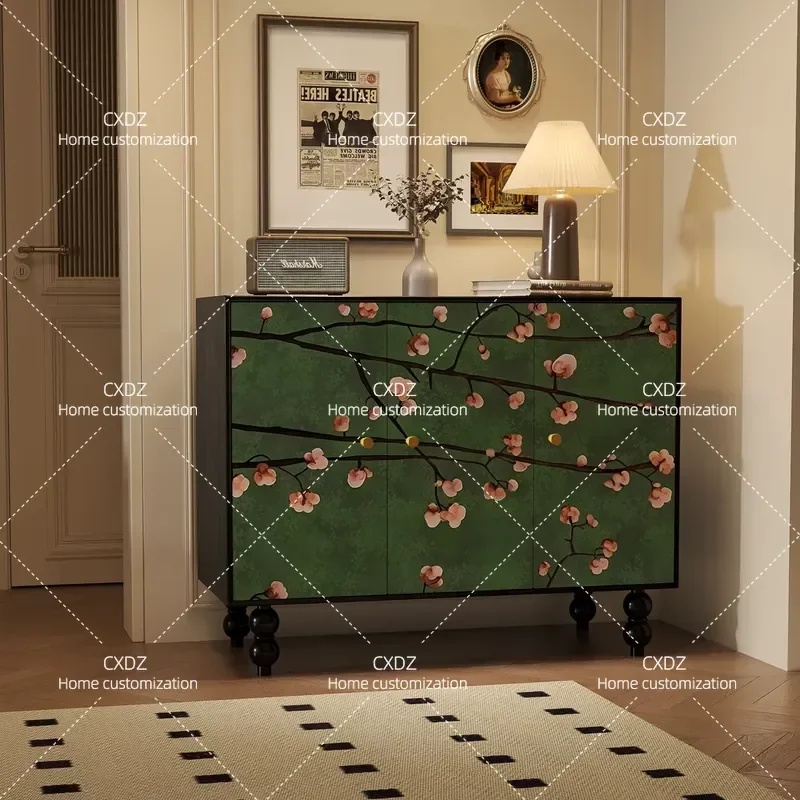 Chinese Style Solid Wood Multi-functional Side Cabinet for Living Room Dining Area Entryway Shoe Storage Locker with Painted