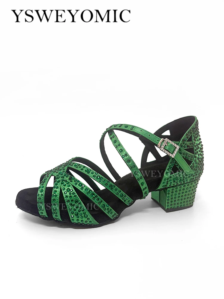 Green Latin Dance Shoes 2026 New Style Low Heel 4cm Ballroom Salsa Customized Women Trainning Practise Dancing Shoes