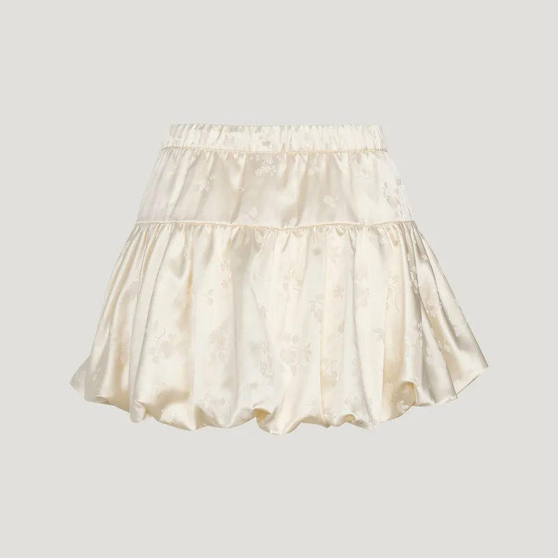 Adidas Originals KY5749 Women Loose Mini Skirt Off White Jacquard Fabric Elastic Waist Casual Short Skirt