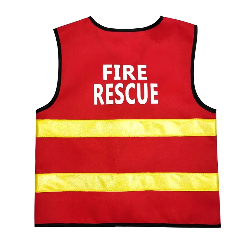 Kids Firefighter Cosplay Clothing Children Little Fireman Firemen Costume Child Halloween Carnival Party Red Hat Vest Toys