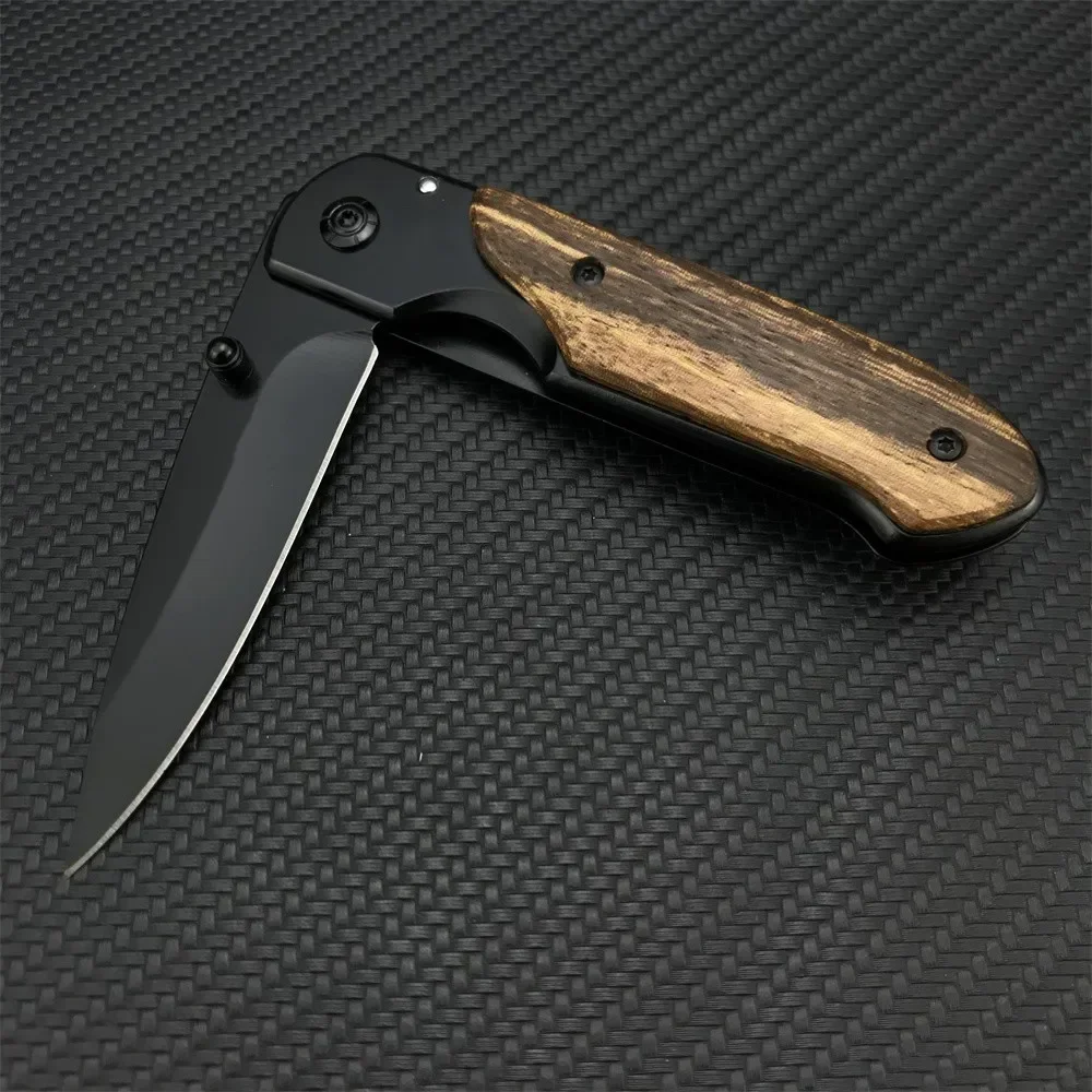 Outdoor Utility Tactical BM Da44 Pocket Folding Knife Wood Handle Titanium Finish Blade EDC Self Defense Knives with Clip