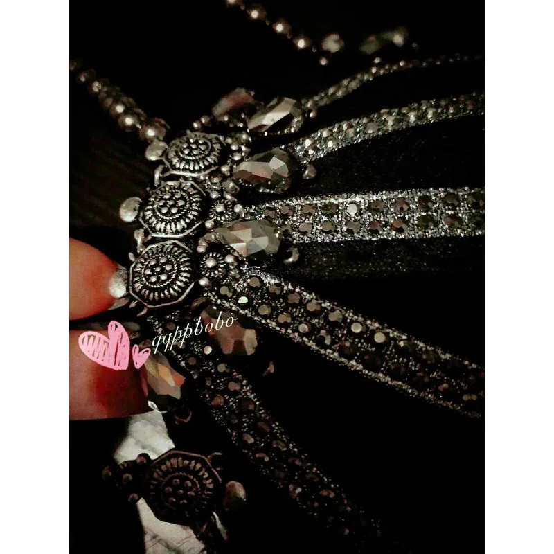 customized Unique imprint fusion tribal belly dance costumes black silver performance wear corset waist belt skirt hip scarf