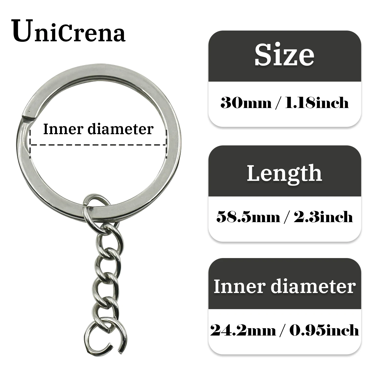 Unicrena Aufteilbarer Ring mit Kette Edelstahl - Verbinder für Schlüsselanhänger, DIY Basteln, Schmuckherstellung, Hundemarken Großhandel