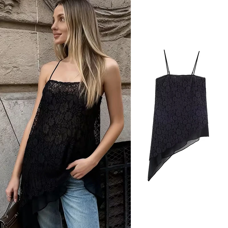 

2026 New Women's Lace Tops Fashion Tube Top Sling Elegant Asymmetric Long Blouses Tops Street Chic Party Holiday Camis Tops