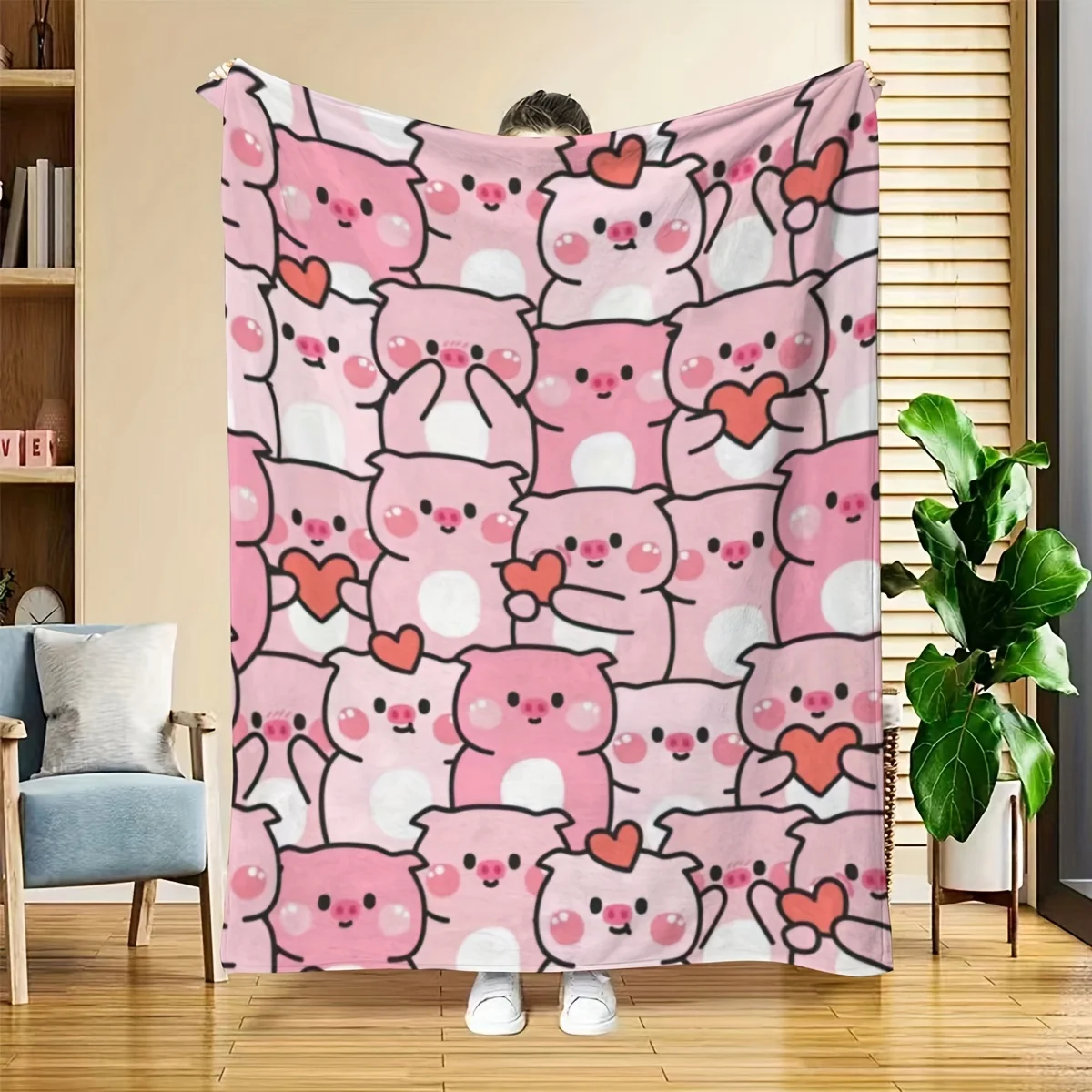 Pink Cute Piggy Throw Blanket, Birthday Gift Blanket for Women, Girls, Men, Boys, Comfortable and Soft Printed Blanket, Best Gif