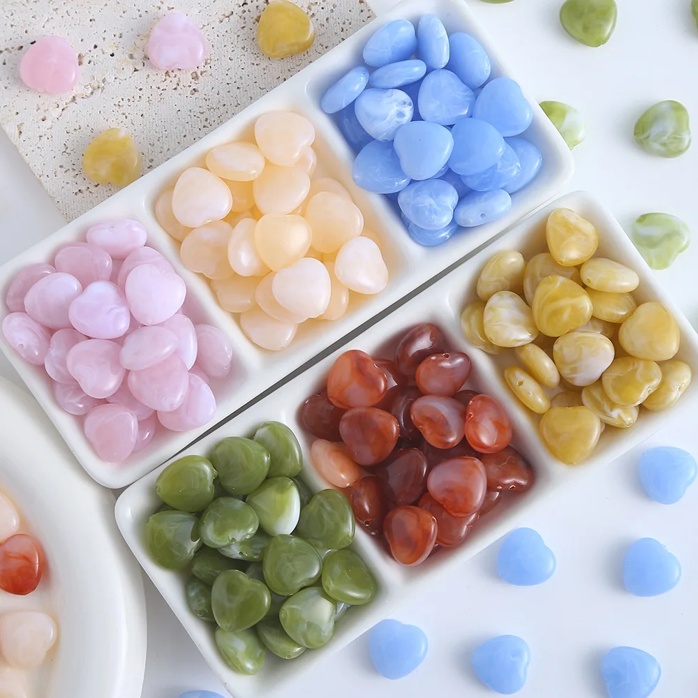 Perles en forme de cœur en acrylique, mélange de deux tons, perles d'espacement amples pour la fabrication de bijoux, accessoires de collier et de bracelet à faire soi-même, 10 pièces