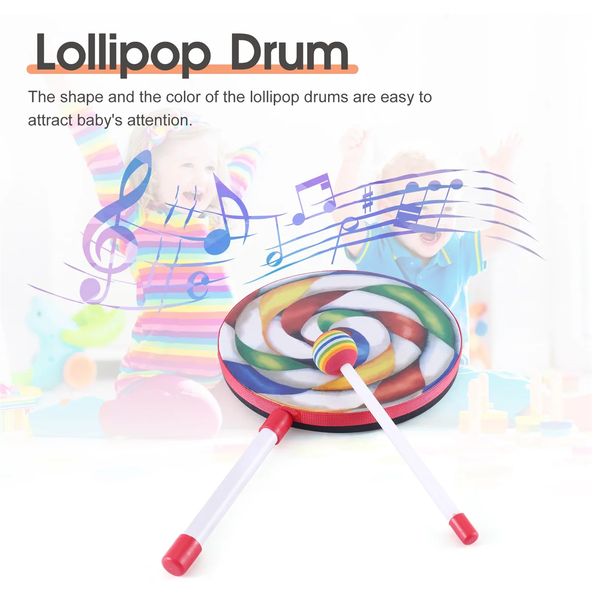 5Pack 8Inch Lollipop Drum with Mallet Rainbow Color Music Rhythm Instruments Kids Baby Children Playing Toy