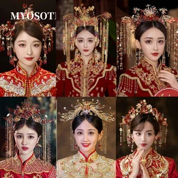 Classical Chinese Oriented Princess Hair Crown Retro Xiuhe  Costome Woman Bridal Stage Show Headpiece Accessories