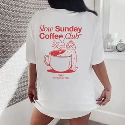 Kobiety Retro Śmieszne Coffee Club T-Shirty Hippie Cute Caffeine T Shirt Oversized Streetwear Graficzne koszulki Unisex Letnie topy Prezenty