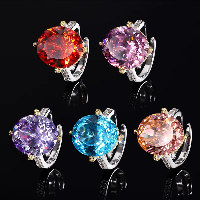 

2024 New Jewelry S925 Silver Plated 18K Gold Bird's Nest Cut Color Treasure Retro Egg Ring Women's 14 * 16 Ring