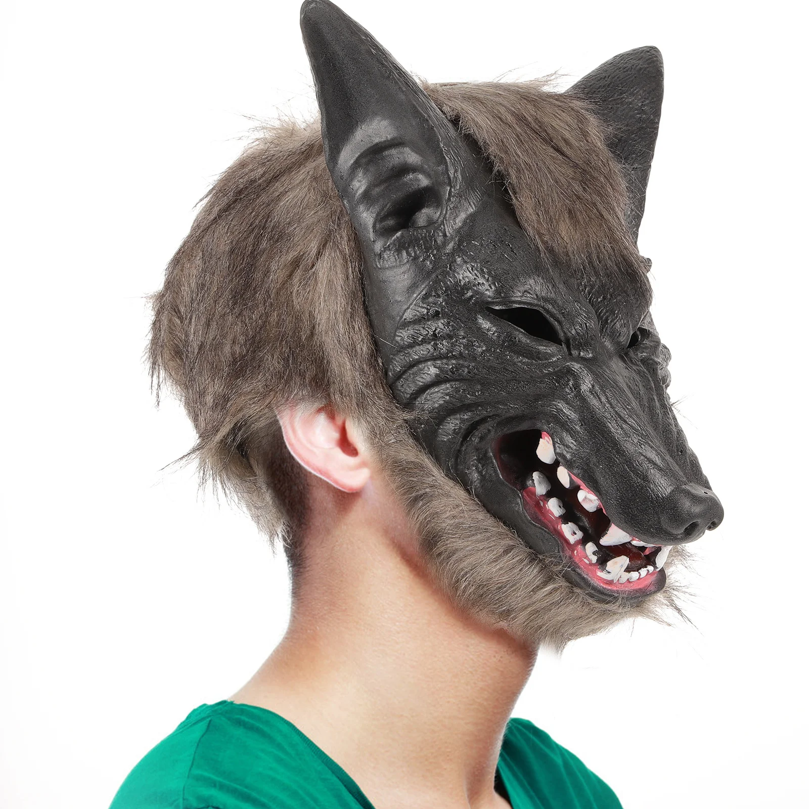 

1Set Wolf Head Shape Mask Latex Halloween Party Props Unisex Werewolf Costume Dark Grey with Scary Decorative Gloves Roleplay