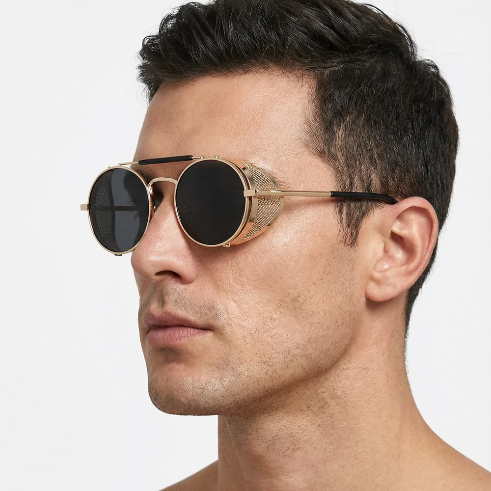 

Retro Steampunk Sunglasses Men Classic Round Metal Women Sun Glasses Vintage Summer Travel Shades Eyewear UV400