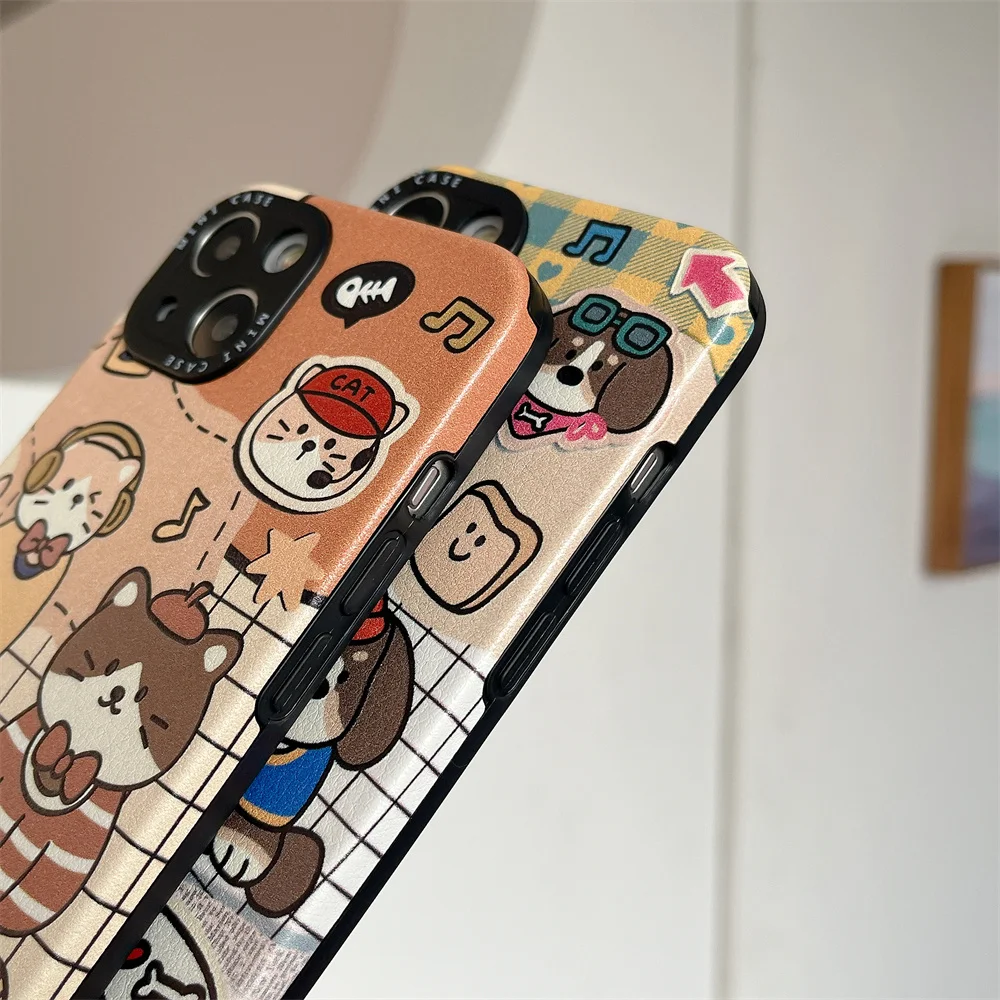 Funda de piel de oveja suave con diseño de perro y gato para iPhone 16 15 14 13 12 11 Pro Max XS X XR 14 15 Plus, funda a prueba de golpes