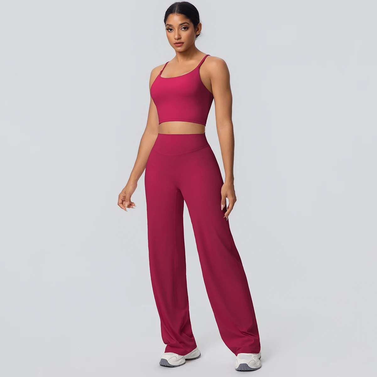 Frauen Schnell Trocknend Gym Sport Fitness Kleidung Yoga Set Backless Sexy Strap Bh mit Brust Pad Hohe Taille Breite Bein Hosen Set – Detail 37