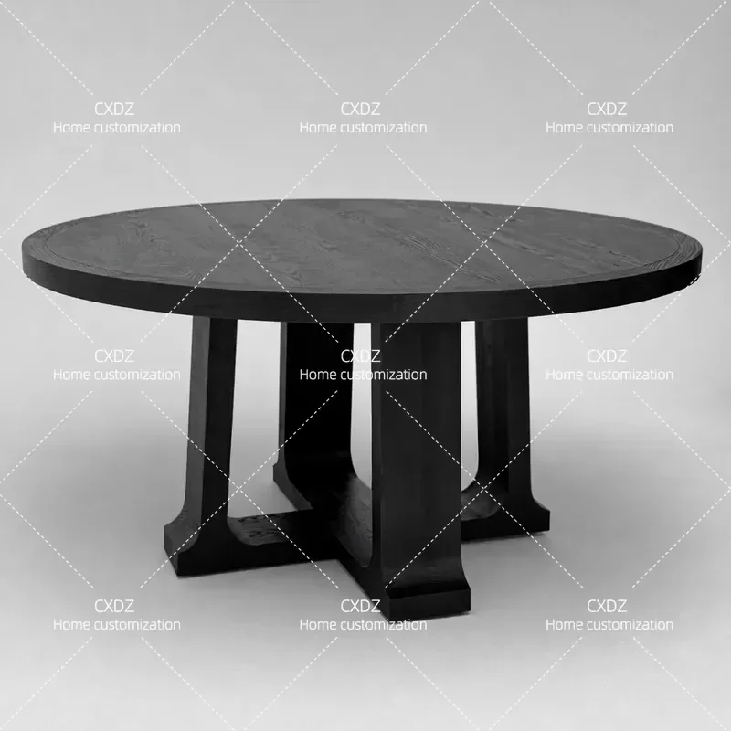Medieval Solid Wood Round Table Simple Modern Black Dining Table High End Artistic Household Furniture