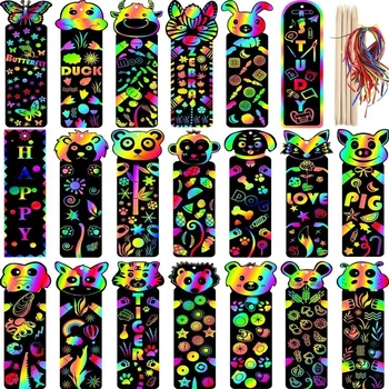 12 adet hayvan imleri Scratch çizim kağıt Diy sihirli Scratch sanat çocuklar boyama kitap yaratıcı kart eğitici oyuncak araçları ile