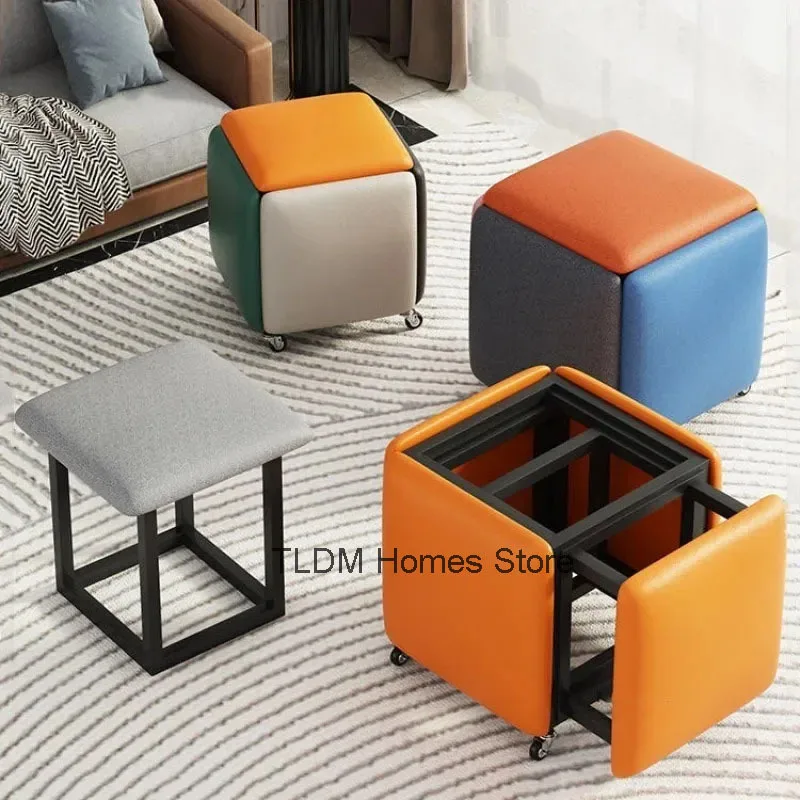 Creative 5 in 1 Sofa Stool Nordic Living Room Furniture Home Rubik's Cube Combination Fold Stool Iron Storage Ottomans y