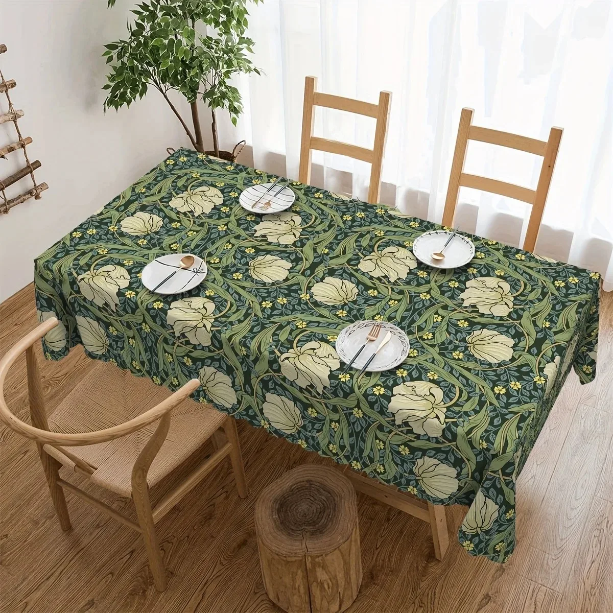 

Vintage Floral Tablecloth Waterproof Polyester 2D Flat Printed Botanical Table Cover For Dining Room Kitchen Home Decor