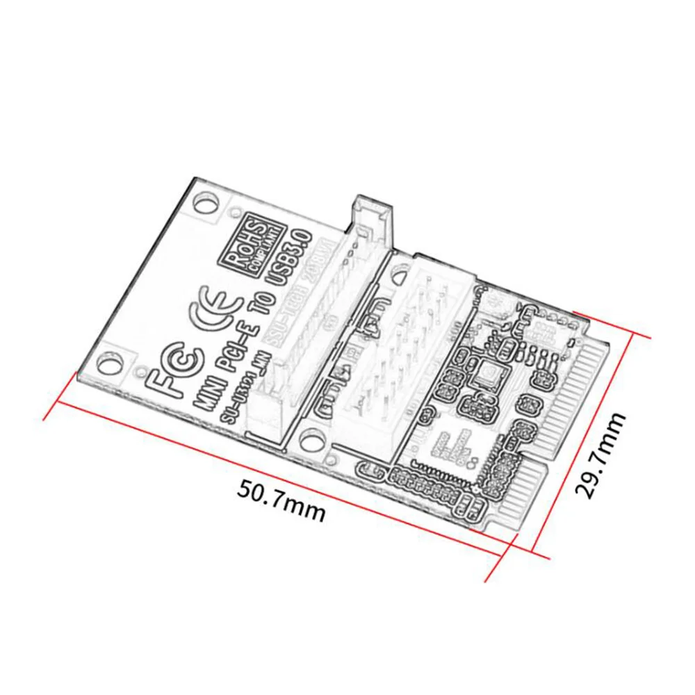 Karta adaptera EDT-Mini Pci-E na USB3.0 Mini Pcie na 19-pinową/20-pinową kartę rozszerzeń USB 3.0 z 15-pinowymi portami zasilania Sata dla komputerów stacjonarnych