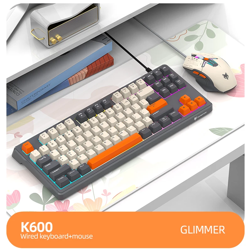 

XUNSVFOX K60 механическая клавиатура и мышь 87 клавиш соответствие цветов RGB световой эффект киберспорт игровой ноутбук настольный проводной