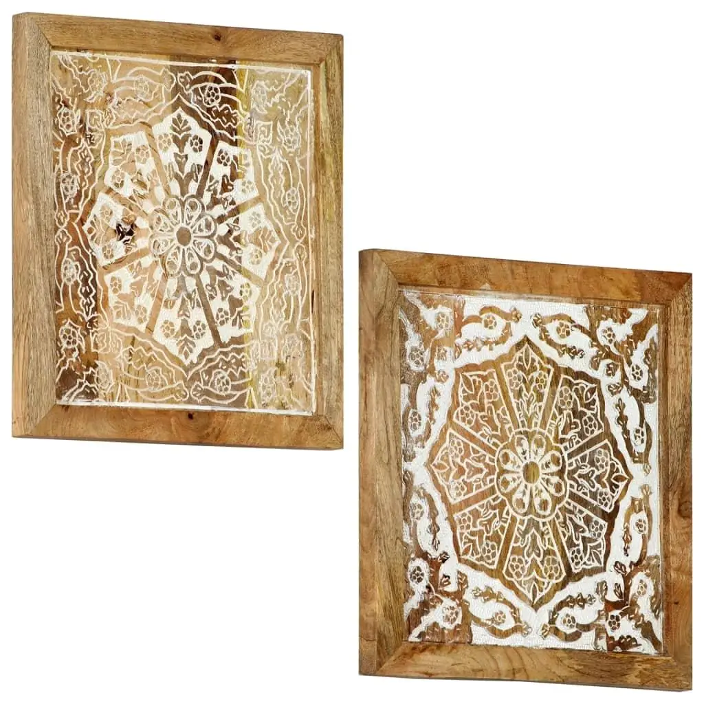 Set of 2 Hand-Carved Wood Wall Panels - 23.6x23.6x1 Inches - Unique Home Decor