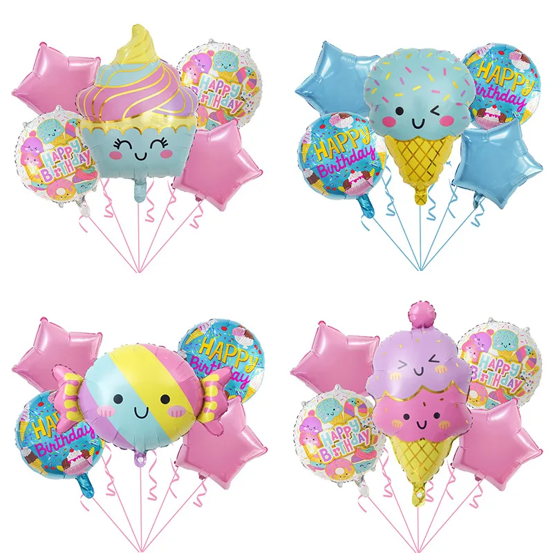 1Pc Candy Color Ice Cream Dessert Series Shape Foil Balloons Summer Children's Birthday Party Candy Bar Decorations Kids Toys