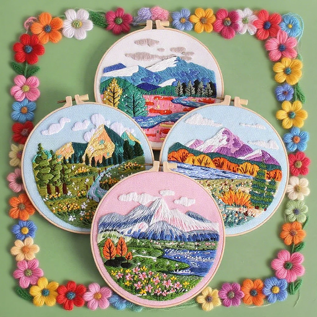 

Embroidery DIY Kit Needlework Cross Stitch For Landscapes Scenery With Needles Fabric Hoop Craft Art For Beginner Home Decor