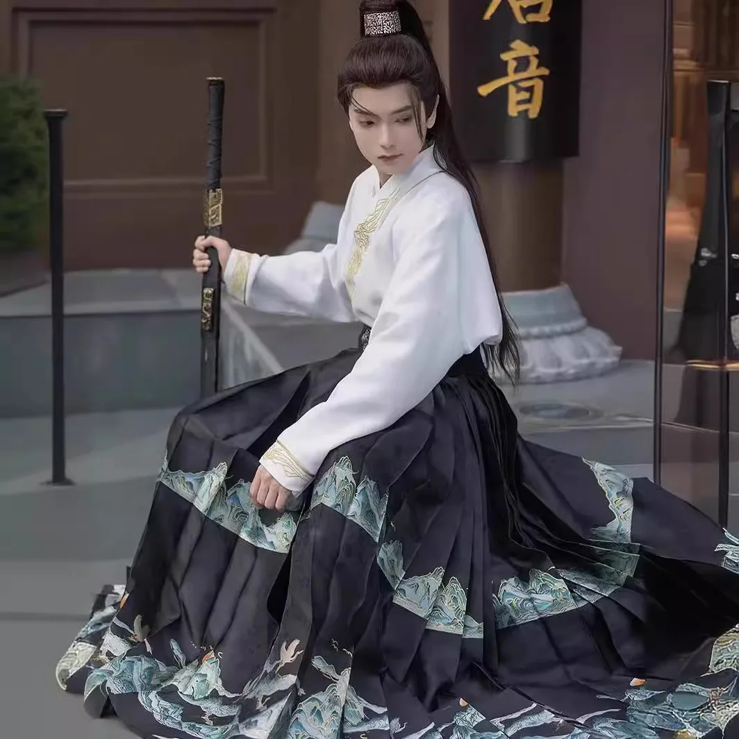 Han Style New Ming Chinese Clothing for Men Brocade Makeup Flower Horse-Face Skirt Spring and Autumn