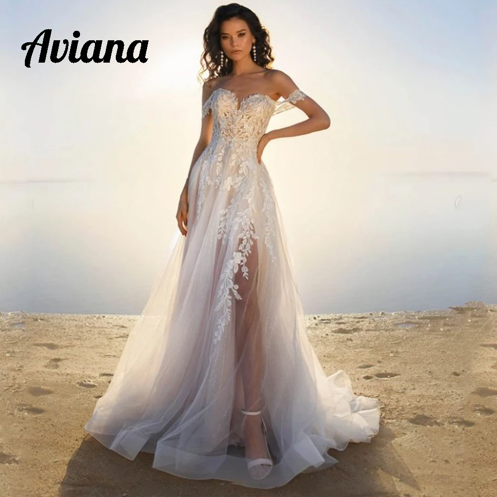 

Customized Classic Beach Tulle Lace Wedding Dresses Sweetheart Neck Off Shoulder Illusion Bridal Gowns A-Line Sweep Train 2025