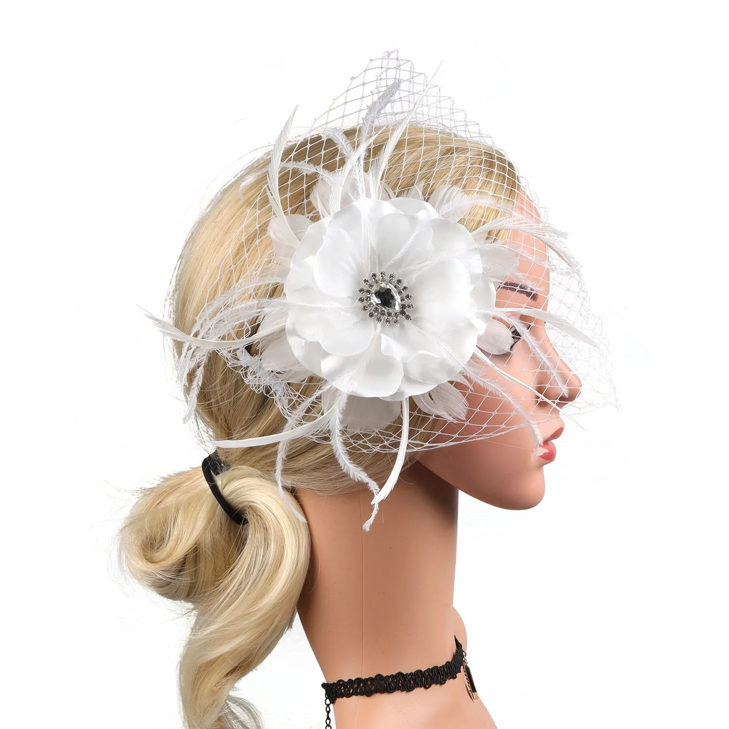 

Цветочная шляпа-чародей, повязка на голову Sinamay с зажимами, винтажная шляпа с перьями для жокейского клуба, аксессуары для волос для коктейля, чаепития