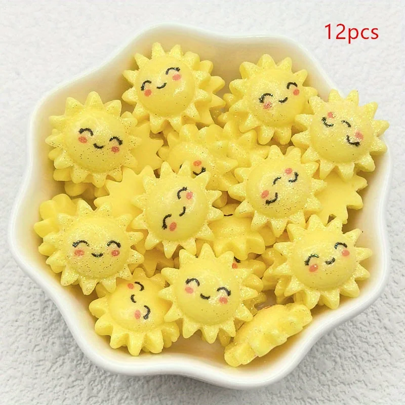 [12pcs Sunflower Pendant in Various Colors] 12pcs Sunflower Resin Pendant, Flat Back Decoration for DIY Crafts, Jewelry Making,