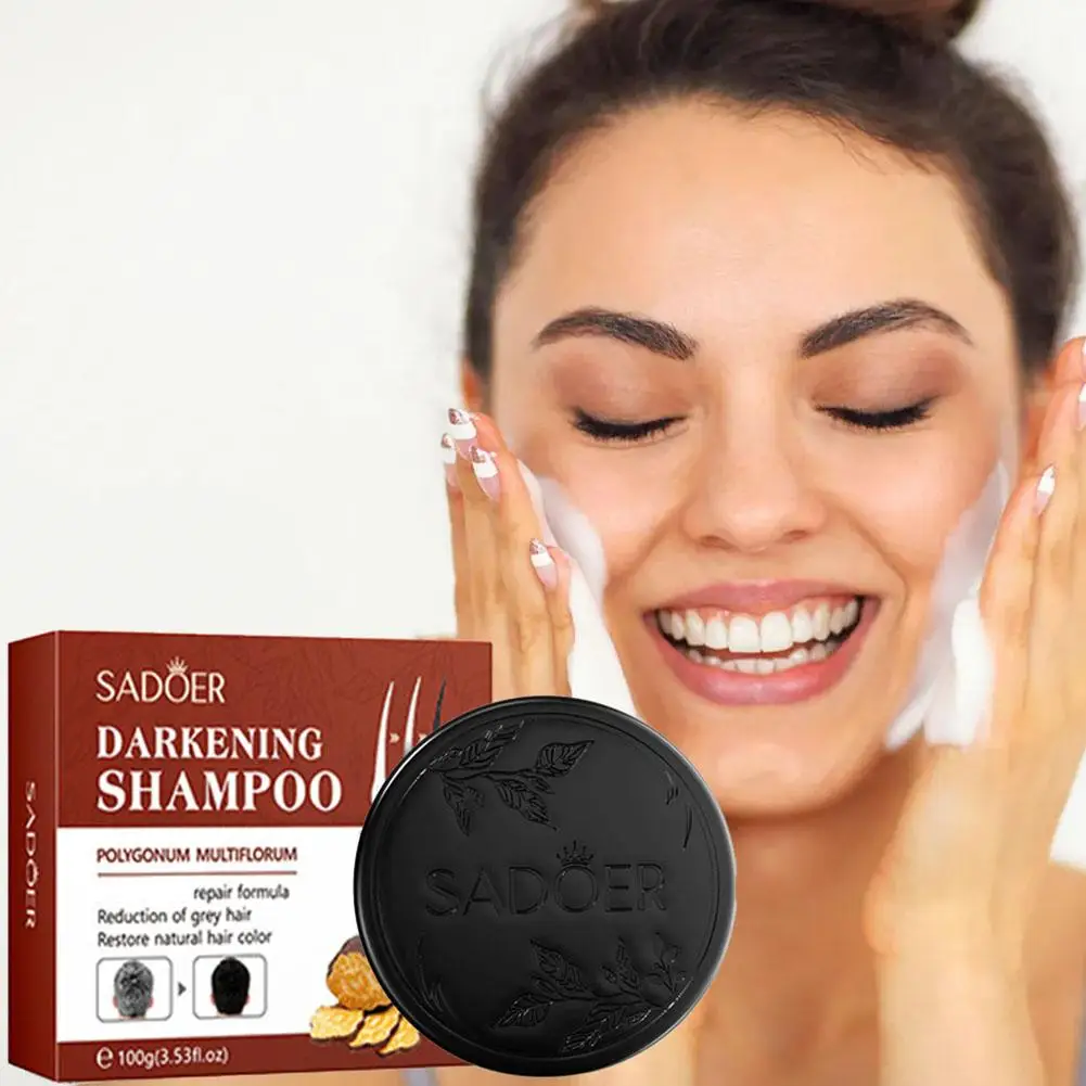 Hair Darkening Shampoo Korea Natural Polygonum Soap Nutrition Anti Black Shampoo Bar Solid Regrowth Loss Hair Restore White C1z1