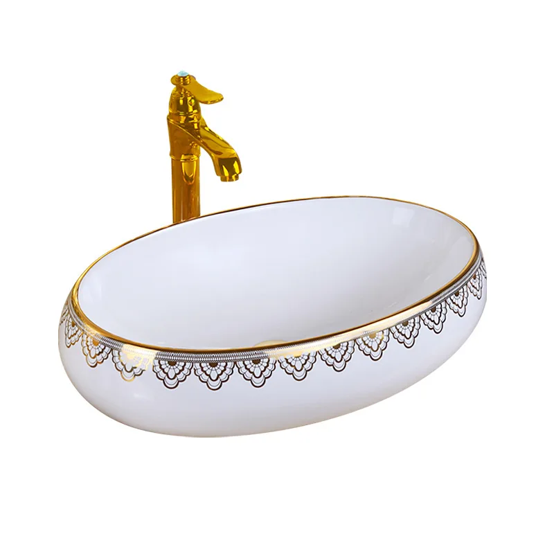 

Oval color gold washbasin electroplated gold washbasin top basin home hotel villa homestay KTV bar