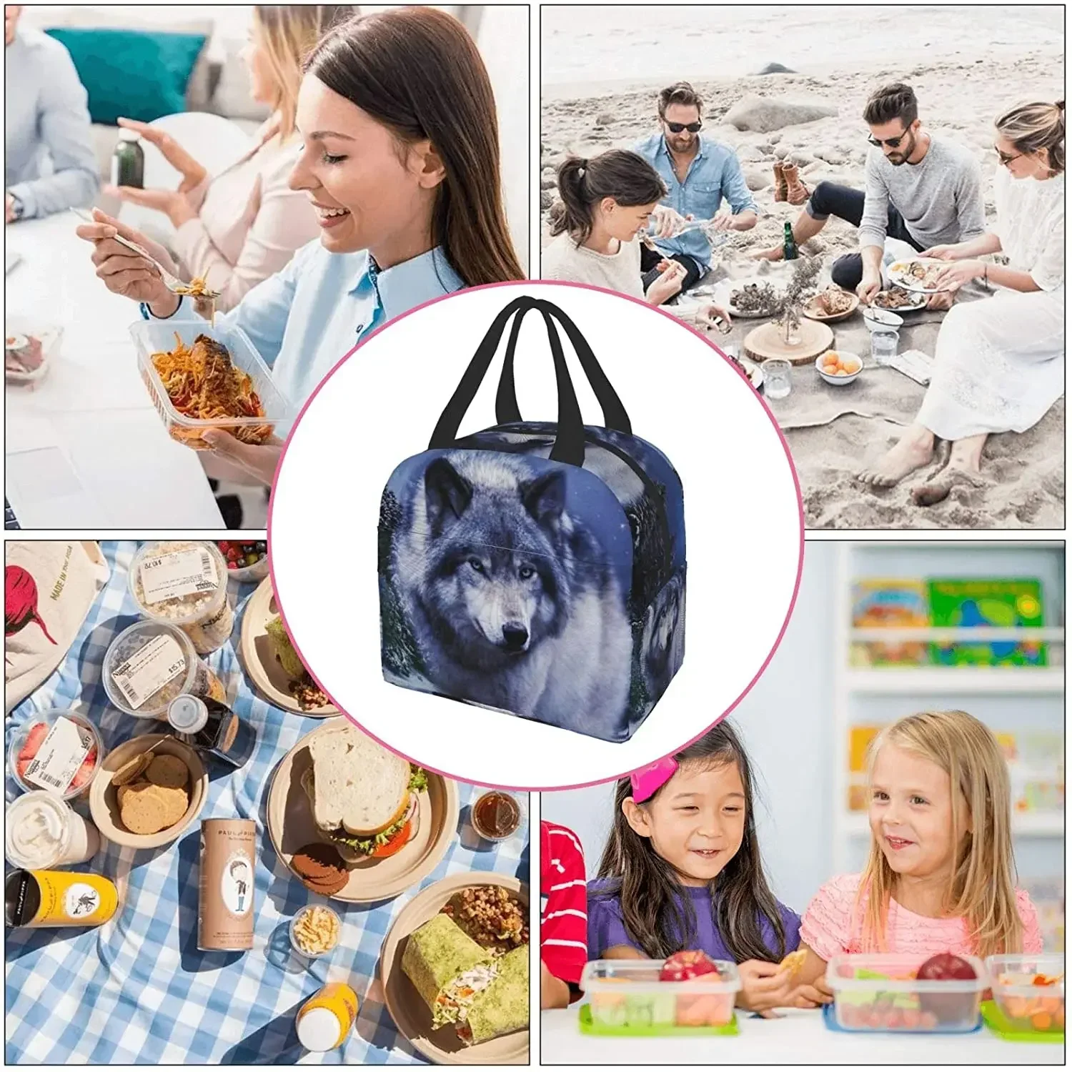 Wolf Stylish Lunch Bag Set for Women and Teen Girls Cute Insulated Lunch Box for Work School Travel