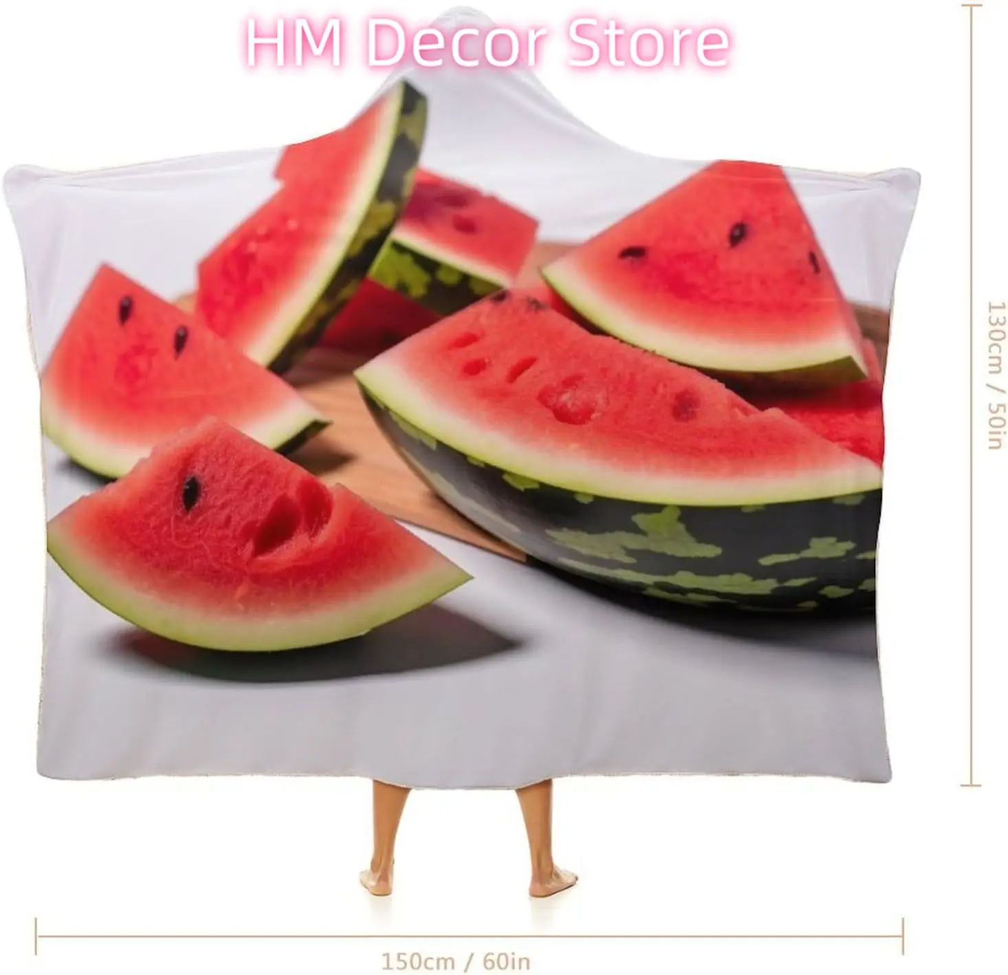 Slices of Watermelon Wearable Hooded Blanket, Ultra Soft Arctic Velvet Cape Cloak Unisex - Cozy Wearable Blanket