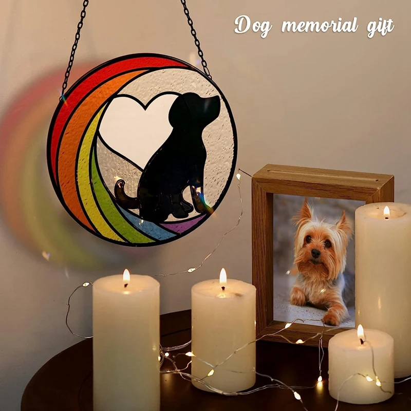 Stained Glass Window Hanging Decorative Rainbow Bridge Sun Catcher Decorative For Dog Lovers Pet Present