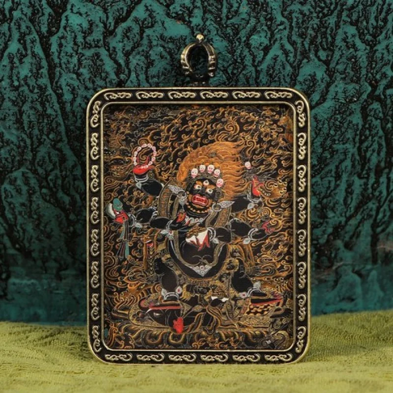 チベットの真鍮製のお守り、ジャンバラ・パルデン・ラモ・マハカラ・タンカペンダント、仏教