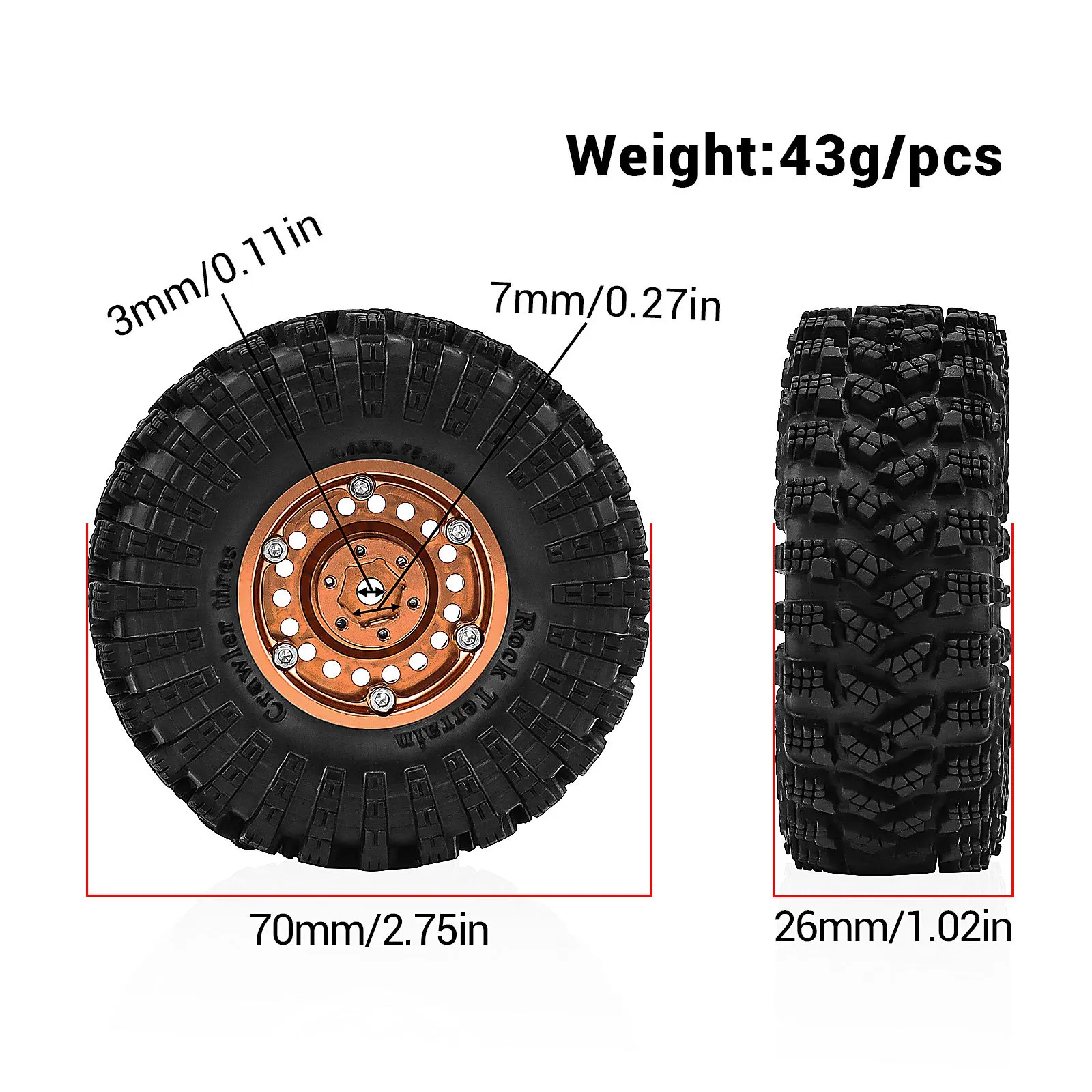 1.3 inch Beadlock Wheel & Rubber Tire Set for 1/24 1/18 Ascent-18 TRX4M SCX24 AX24 FCX24 RC Cralwer Upgrade Parts
