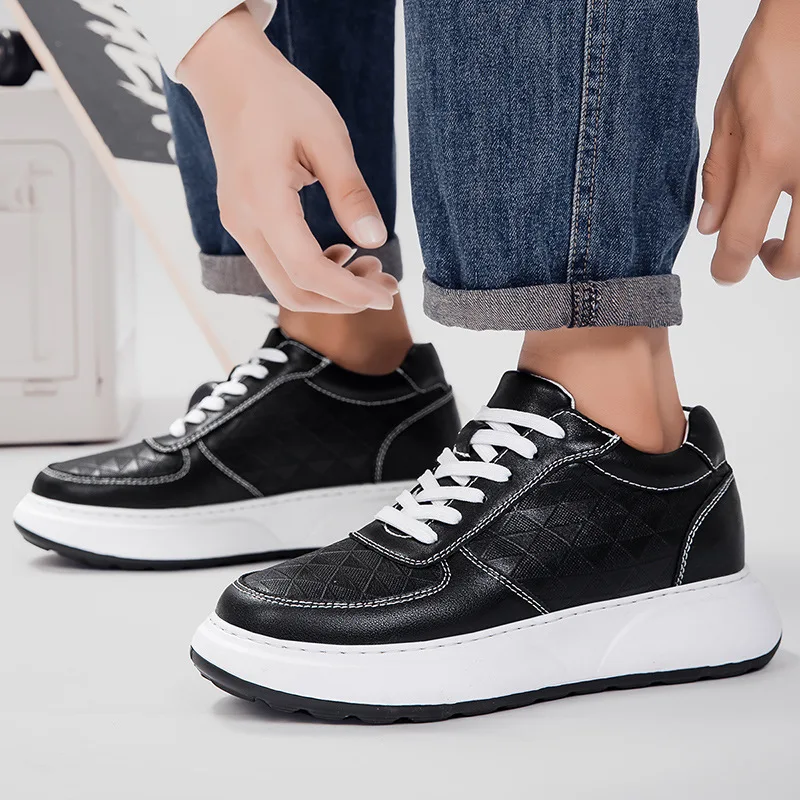 Genuine Leather Sneakers with Thick Soles Elevator Men Shoes Outdoor 6CM 8CM Invisible Inner Height Increasing Sports