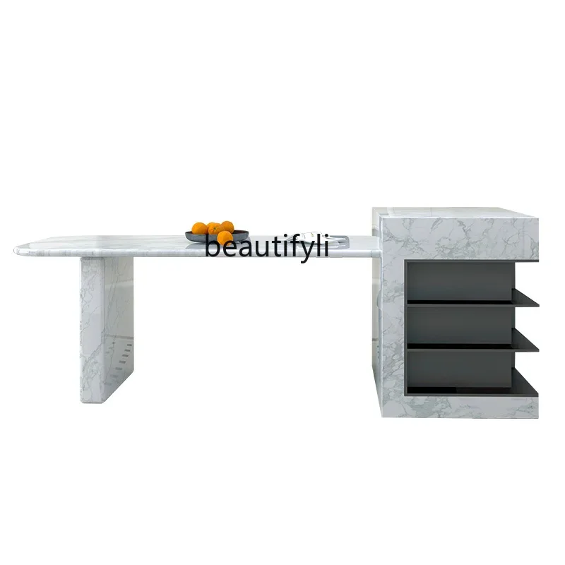 

A57 French marble island dining table integrated household retractable light luxury retro large flat table