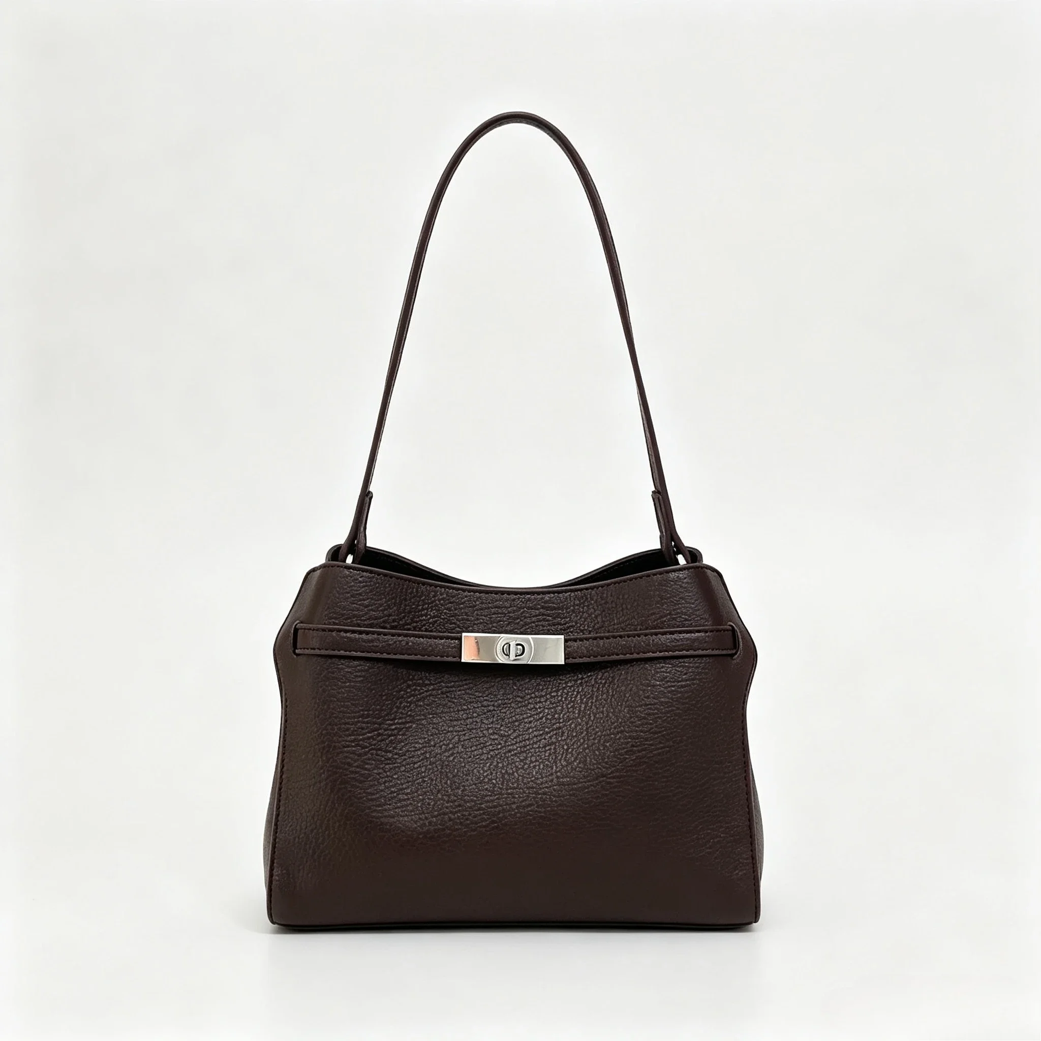 Women Pebbled Faux Leather Hobo Shoulder Bag Minimalist Turn Lock Underarm Handbag Casual Daily Commuter Purse Office Dating