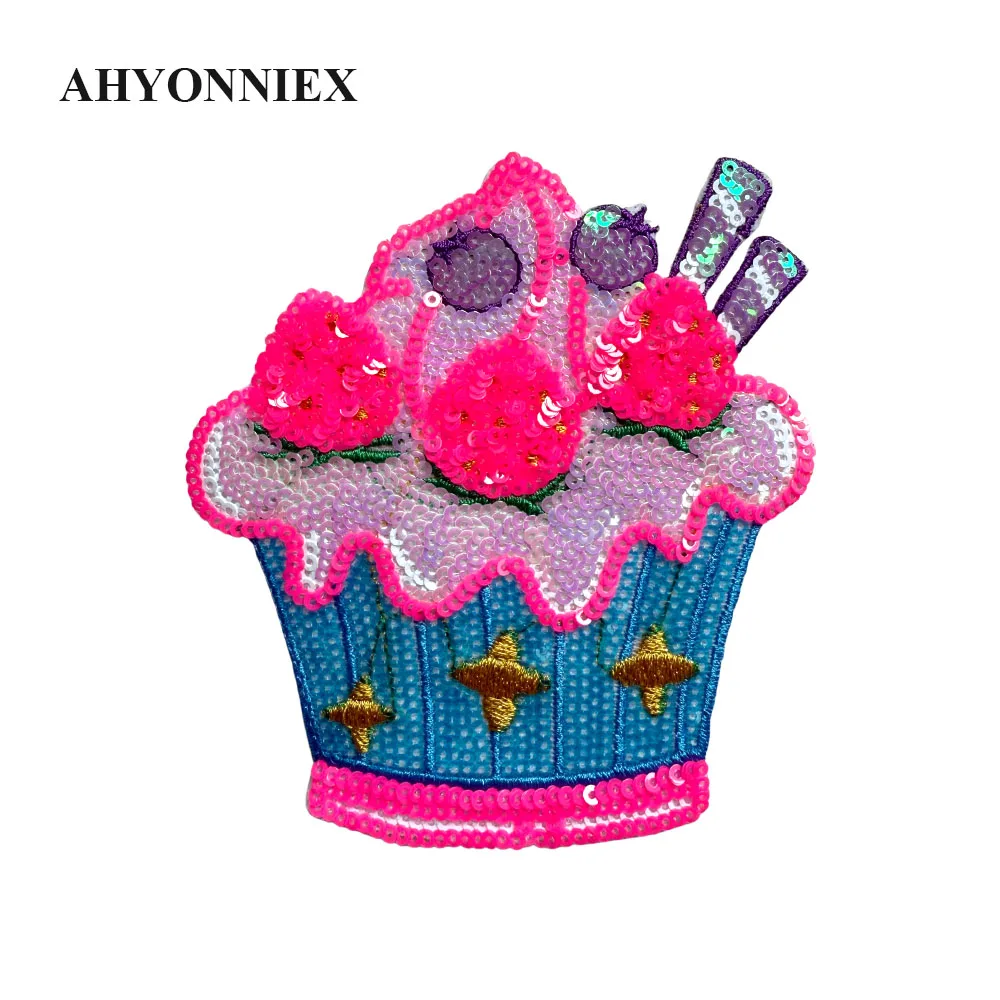 1 Piece 11x12 Cm Sequined Cake Iron on Patch Fashion Shining DIY Clothing Decoration Accessories with Back Adhesive