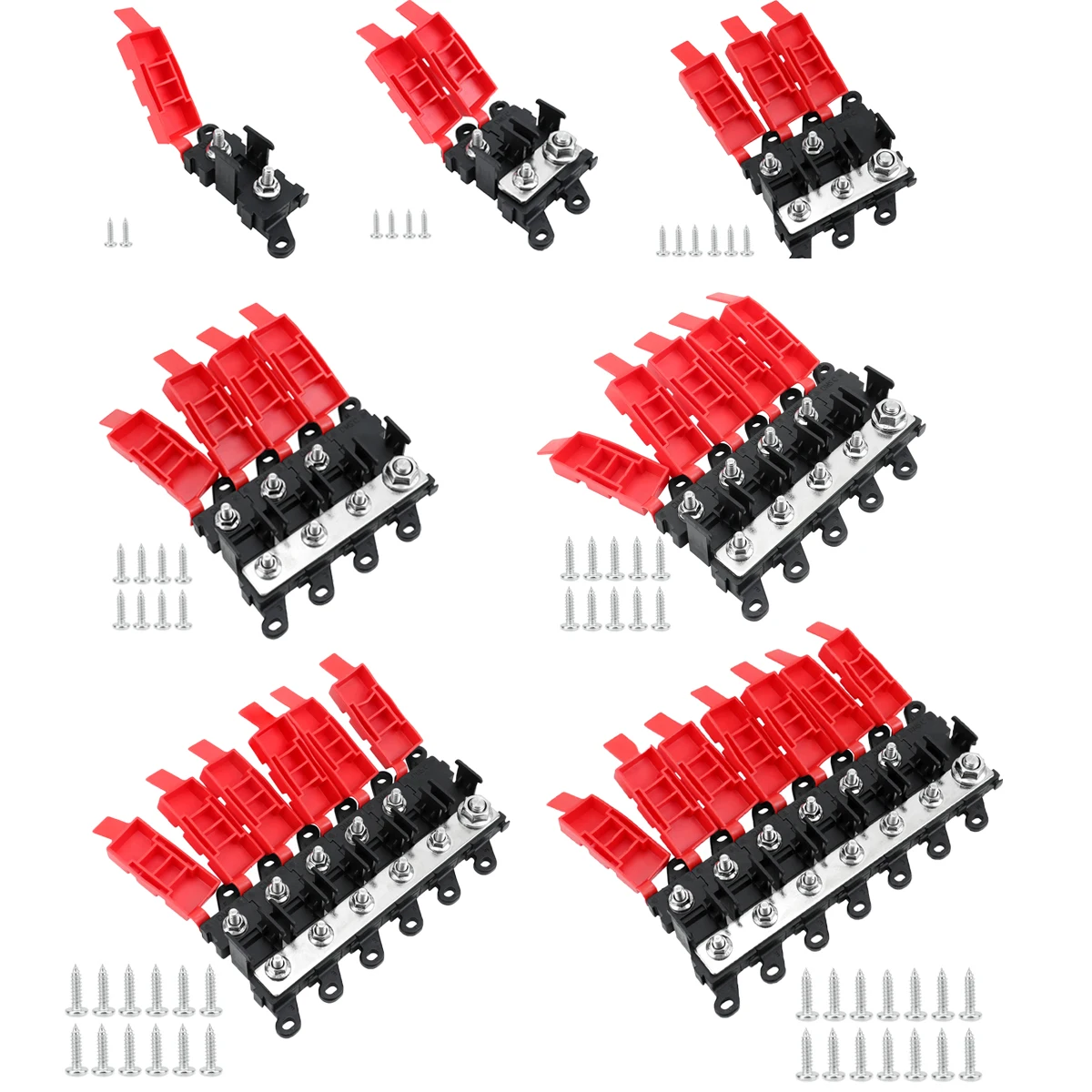1-7 Way BDFS Fuse Box, 200A High Current Fork Bolt Fuse Holder, Suitable for MIDI Fuses, Bolt Fuses, Cars, RVs, Audio Applicatio