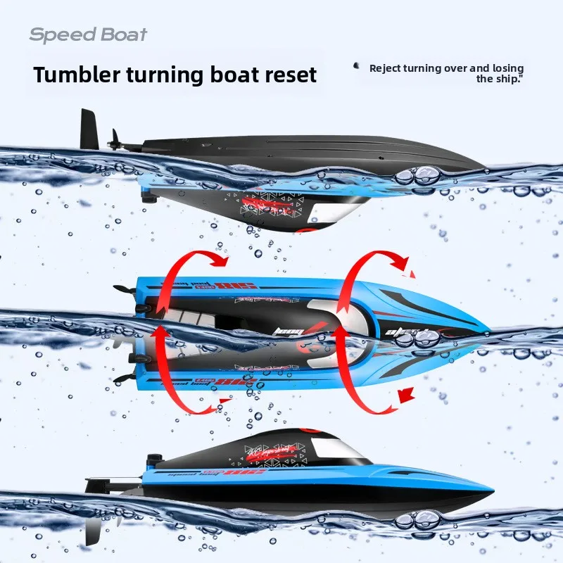 Barco RC de alta velocidad de 2,4G, lancha rápida de juguete para niños, batería de larga duración, gran potencia, alarma antivuelco de baja potencia, envío rápido