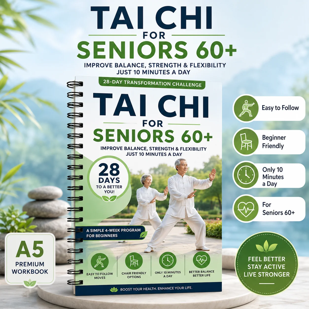 Tai Chi for Seniors 60+ Book – 10 Minutes Daily Tai Chi Walking Exercises, Easy 4-Week Program for Balance & Mobility