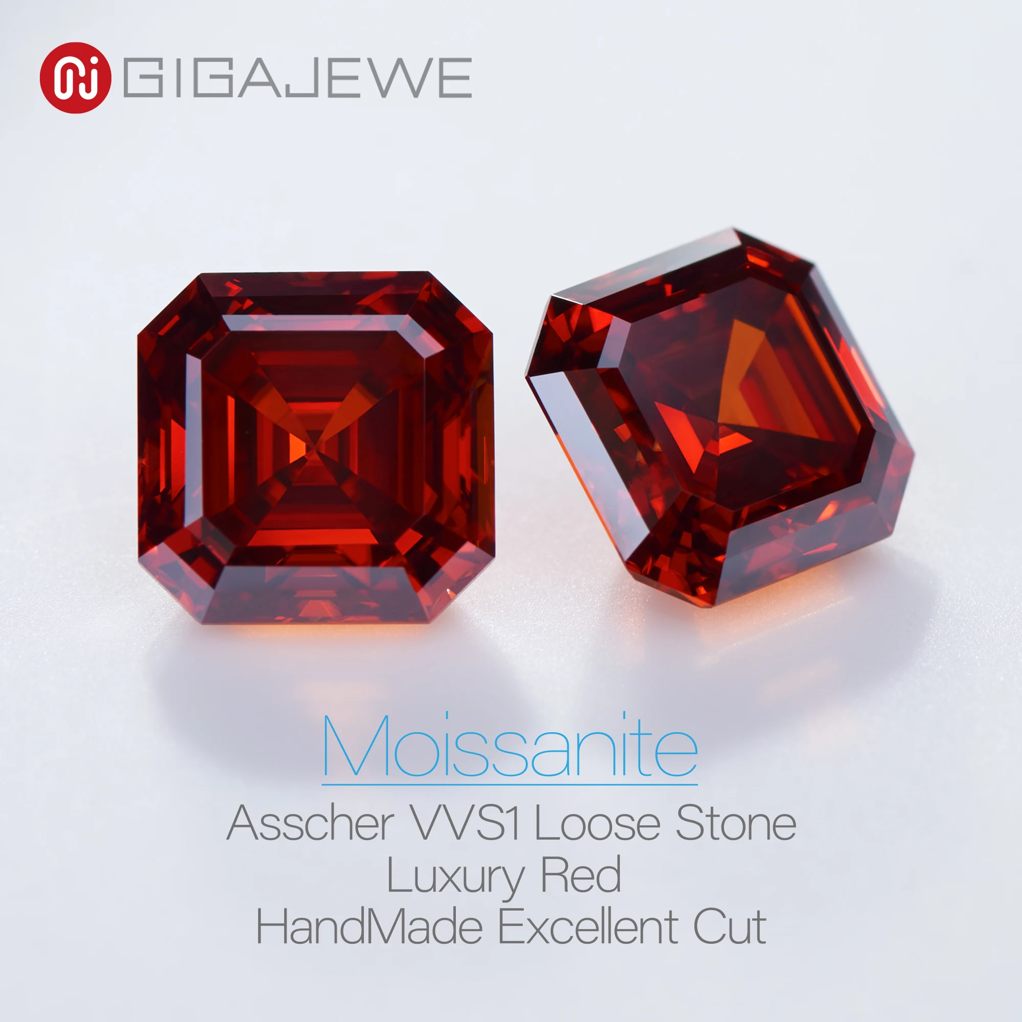 GIGAJEWE Moissanite Handmade Asscher Luxury red Color VVS1 Premium Gems Loose Diamond Test Passed Gemstone For Jewelry Making