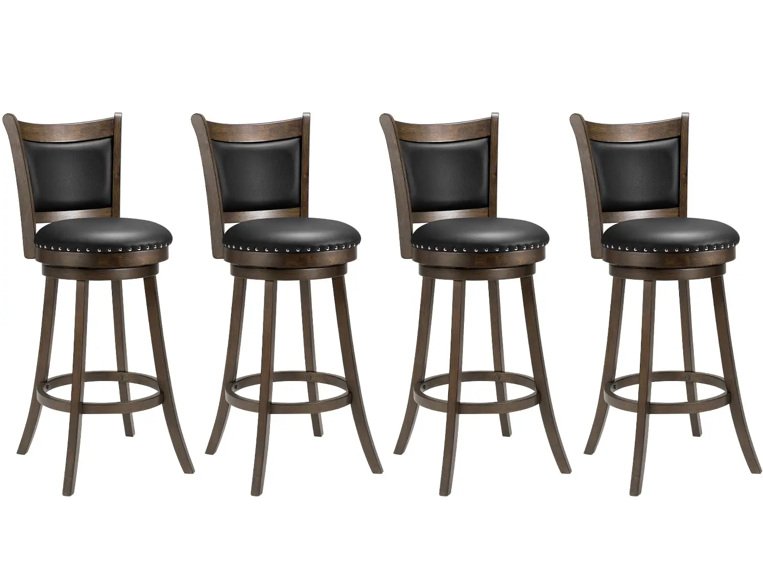 

Swivel Bar Stools Set of 4-30 Inch Bar Height Stools with Black Faux Leather Padded & High Back, Solid Rubber Wood, Customized