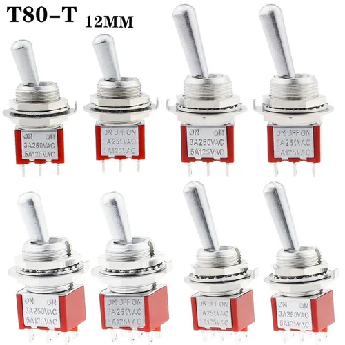 1 uds/5 uds SH T80-T serie Z1 mango largo grande 12mm montaje en Panel Mini interruptor de palanca 5A 125VAC