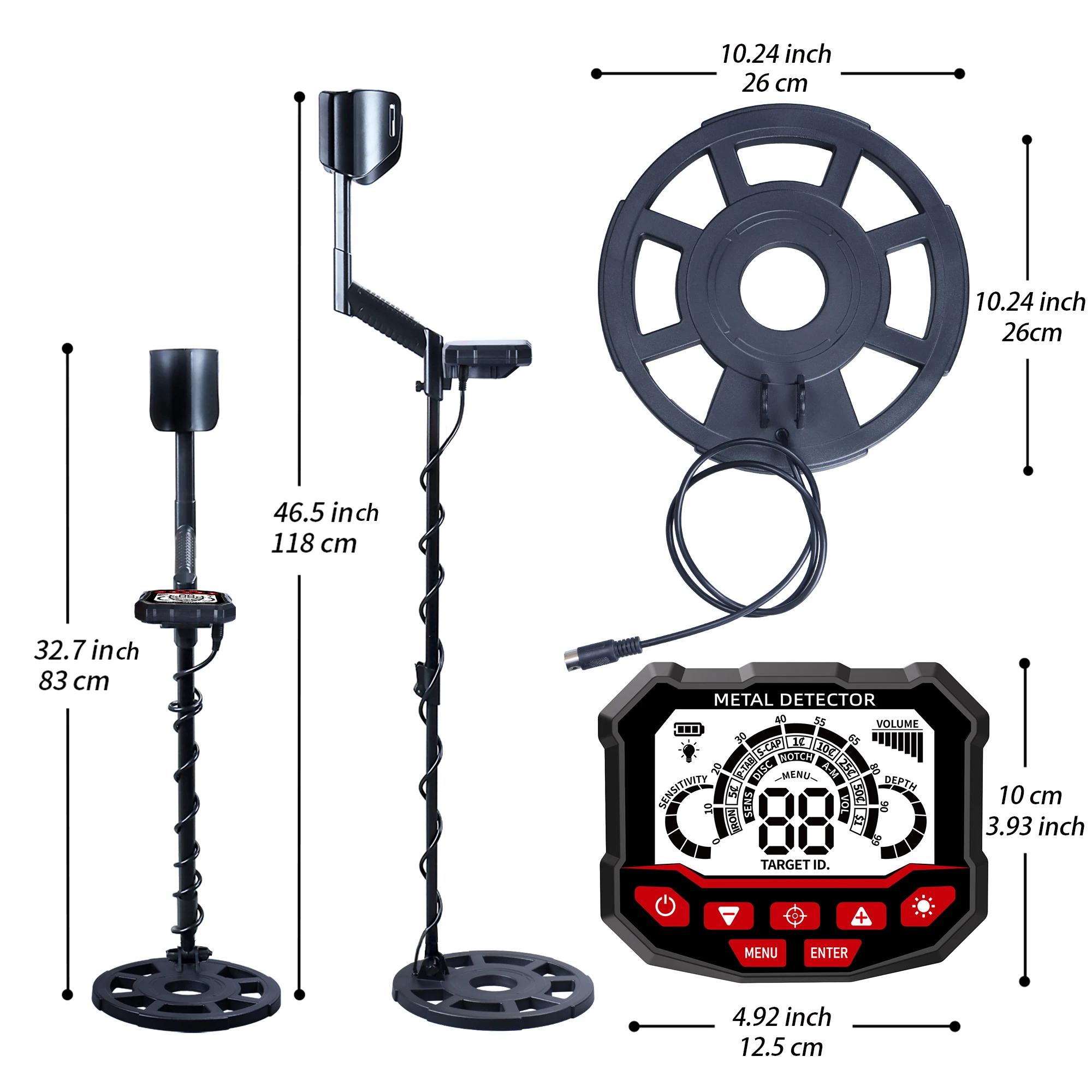 Professional Underground Metal Detector LCD Display Multi-function Operation Adjustable ，Waterproof Coil