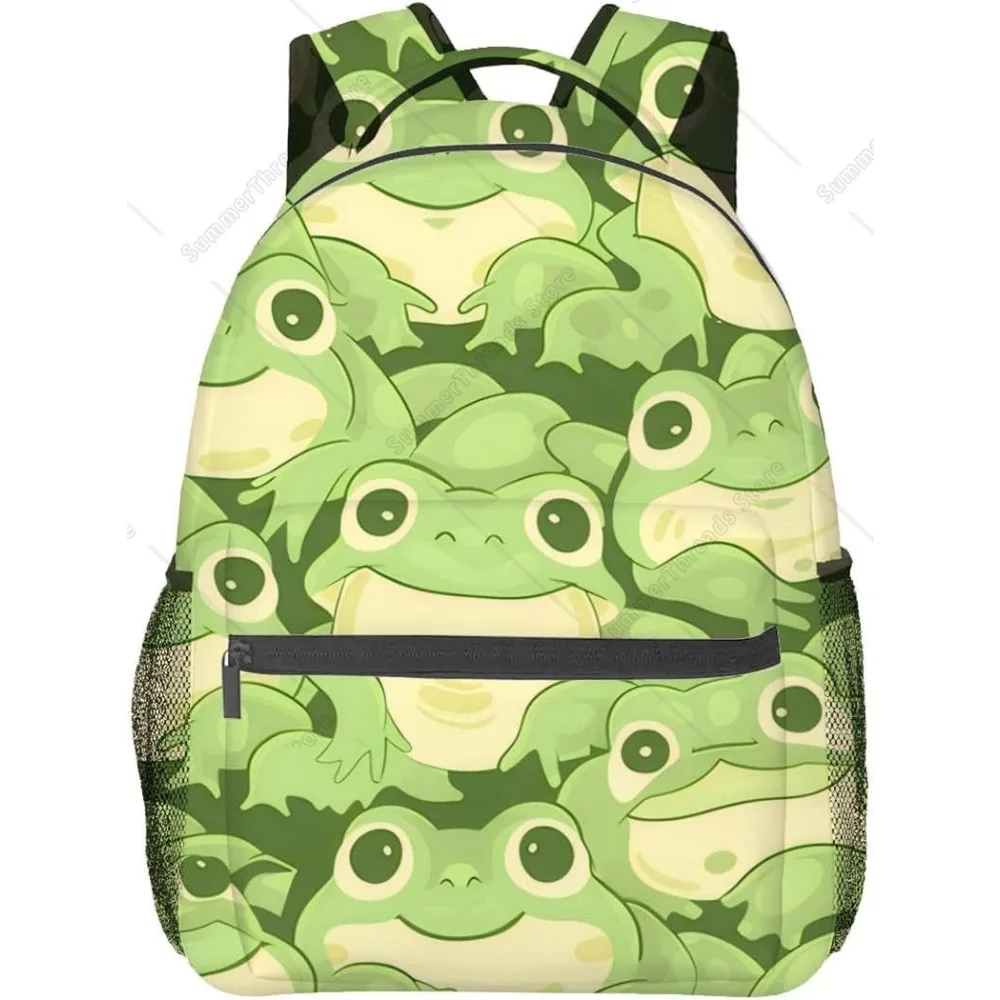 

Back to School Cutie! Adorable Cartoon Frog Backpack, Fun Green Print, Charming Bag for Kids and Teenagers